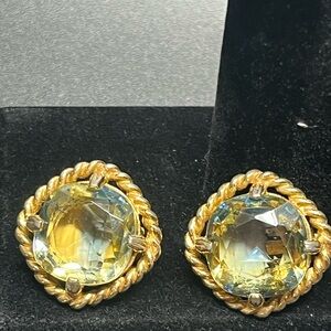 Sarah coventry vintage citrine glass clip on earrings gold tone rope setting
